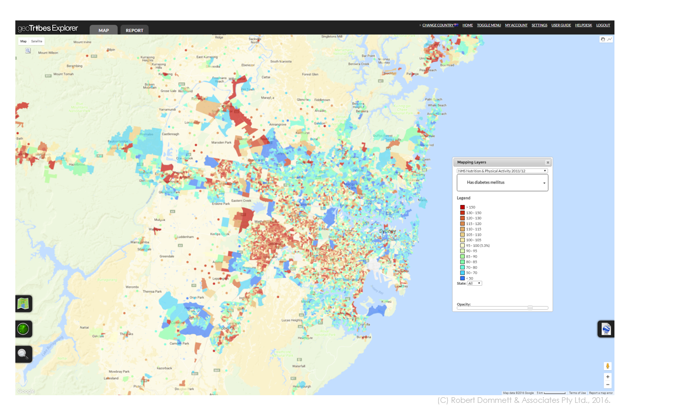 Map of diabetes prevalence in Sydney